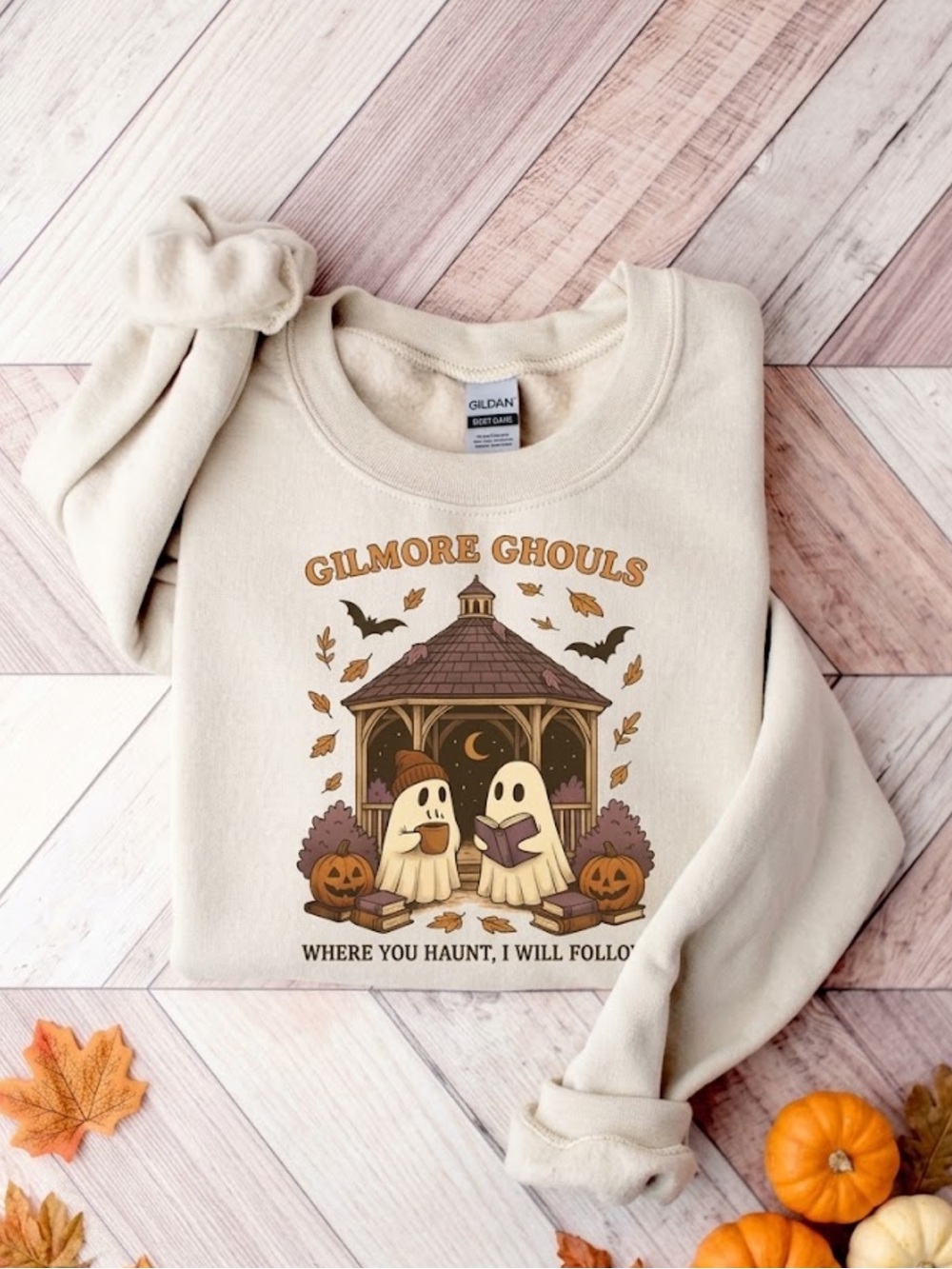 Gildan Cream Gilmore Ghouls Halloween Graphic Sweatshirt